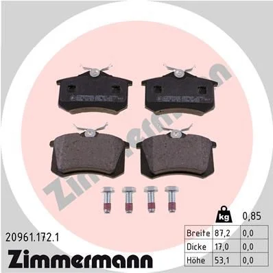 Stabdžių trinkelių rinkinys, diskinis stabdys ZIMMERMANN 20961.172.1