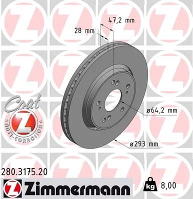 Stabdžių diskas ZIMMERMANN 280.3175.20