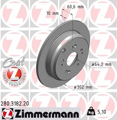 Stabdžių diskas ZIMMERMANN 280.3182.20