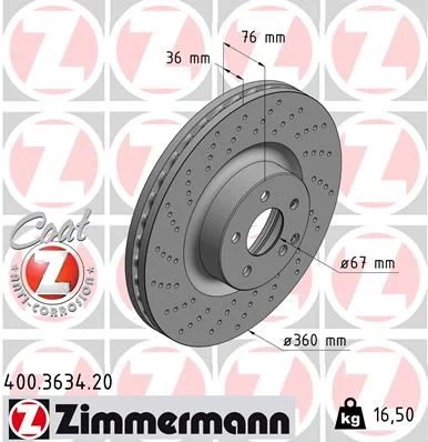 Stabdžių diskas ZIMMERMANN 400.3634.20