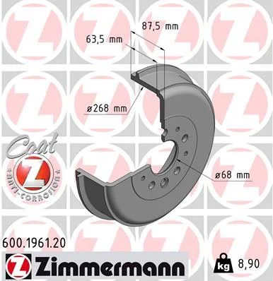 Brake Drum ZIMMERMANN 600.1961.20