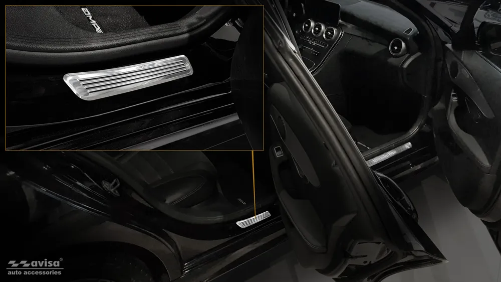 Slenksčių apsaugos MERCEDES C Class W205 / S205 2014-2019, FL2019-> / MERCEDES C Class W206 2021-> (2 vnt., galinės) (sidabrinis veidrodinis) AVISA 2/13010