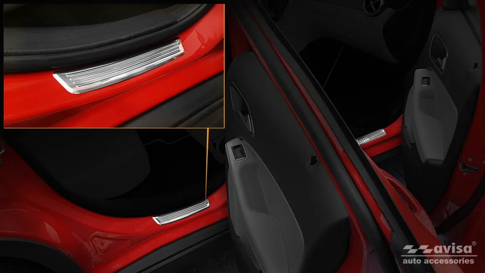 Slenksčių apsaugos MERCEDES GLA X156 2013-2017, FL2017-2019 / MERCEDES GLA II H247 2019-> (2 vnt., galinės) (sidabrinis veidrodinis) AVISA 2/13013
