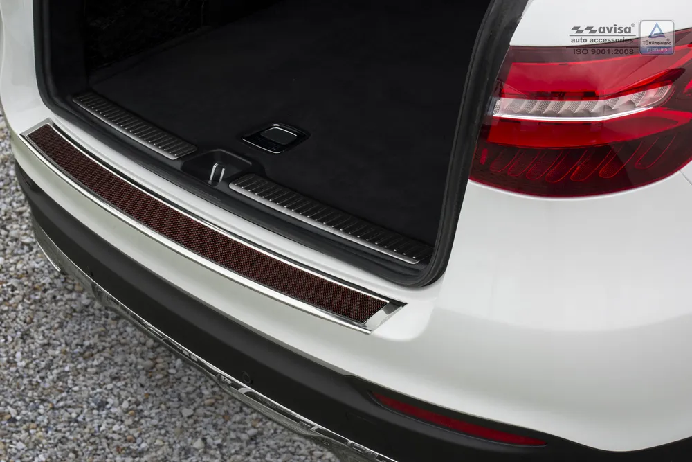 Rear bumper protector MERCEDES GLC (X253) 5D / Hybrid 2015-2019, FL2019-2022 (miror steel, red&black carbon fiber) AVISA 2/44030